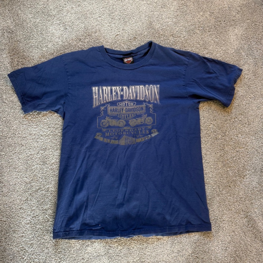 Harley-Davidson Bloomington Indiana Eagle Graphic T-Shirt Navy Blue Large USA